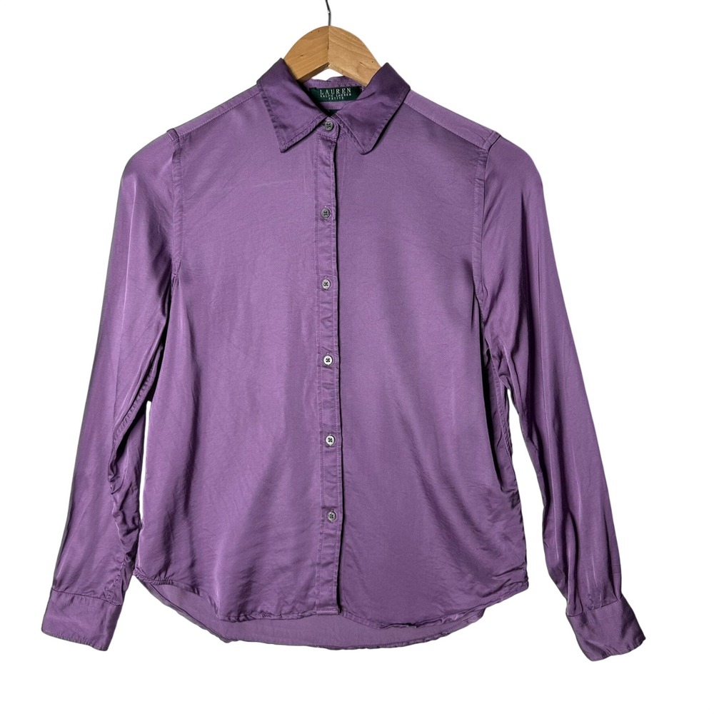 Lauren Ralph Lauren Button Shirt Petite S Purple Stain Office‎ Classic Casual PS